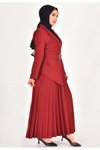 Bordo Kruvaze Yaka Double Kumaş Pilise Detaylı Tesettür Elbise
