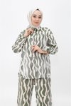 Haki Desenli İkili Pamuklu Saten Tesettür Takım