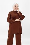 Kahve Jessica Kumaş Piliseli Kolları Broşlu İkili Tesettür Takım