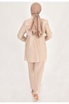 Krem Lina Keten Taş Detaylı Tesettür Takım