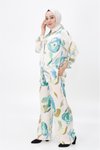 Mint Çiçek Desenli İkili Pamuklu Saten Tesettür Takım