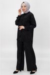 Siyah Çizgili İkili Jessıca Kumaş Tesettür Takım