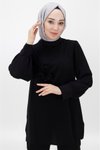 Siyah İkili Jessıca Kumaş Piliseli Broşlu Tesettür Takım