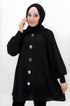 Siyah Jessica Kumaş Ayna Düğme Detaylı Tesettür Tunik