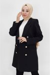 Siyah Kruvaze Yaka Sahte Cep Detaylı Blazer Tesettür Ceket