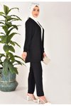 Siyah Üçlü Krep Kumaş Taş Detaylı Tesettür Takım