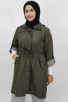 Haki Orta Boy Büyük Beden Bondit Kumaş Trençkot