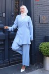 Bebe Mavi İkili Kimono Bağlama Detaylı Tesettür Takım