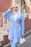 Bebe Mavi Kimono İkili Cep Detaylı Tesettür Takım
