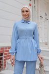 Bebe Mavi Taş Düğme Detaylı İkili Tesettür Takım