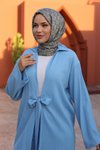 Bebe Mavisi Kimono İkili Bağlama Detaylı Tesettür Takım