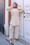 Bej Kimono İkili Bağlama Detaylı Tesettür Takım