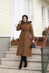 Camel Çift Fermuar Detaylı Tesettür Mont