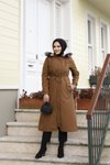 Camel Çift Fermuar Detaylı Tesettür Mont