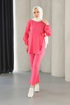 Fuşya İkili Bağlama Detaylı Tesettür Takım