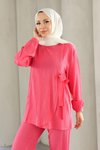 Fuşya İkili Bağlama Detaylı Tesettür Takım