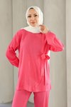 Fuşya İkili Bağlama Detaylı Tesettür Takım