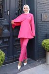 Fuşya İkili Pelerin Detaylı Tesettür Takım