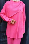 Fuşya İkili Pelerin Detaylı Tesettür Takım