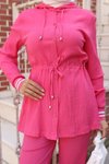 Fuşya İkili Ribana Detaylı Tesettür Takım
