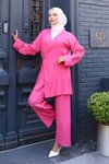 Fuşya Kimono İkili Bağlama Detaylı Tesettür Takım