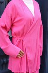 Fuşya Kimono İkili Bağlama Detaylı Tesettür Takım