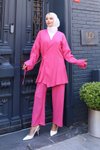 Fuşya Kimono İkili Bağlama Detaylı Tesettür Takım