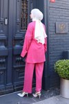Fuşya Kimono İkili Bağlama Detaylı Tesettür Takım