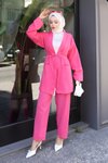 Fuşya Kimono İkili Cep Detaylı Tesettür Takım