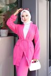 Fuşya Kimono İkili Cep Detaylı Tesettür Takım