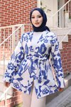 İndigo Etnik Desen Kimono