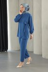 İndigo İkili Bağlama Detaylı Tesettür Takım