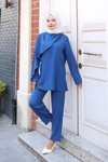 İndigo İkili Pelerin Detaylı Tesettür Takım