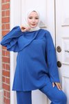İndigo İkili Pelerin Detaylı Tesettür Takım