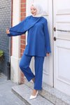 İndigo İkili Pelerin Detaylı Tesettür Takım