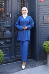 İndigo Kimono Bağlama Detaylı İkili Tesettür Takım