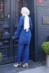 İndigo Kimono Bağlama Detaylı İkili Tesettür Takım