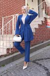 İndigo Kimono İkili Cep Detaylı Tesettür Takım