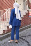 İndigo Kimono İkili Cep Detaylı Tesettür Takım