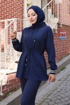 Lacivert İkili Ribana Detaylı Tesettür Takım