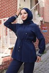 Lacivert İkili Ribana Detaylı Tesettür Takım