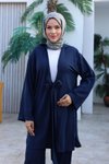 Lacivert Kimono Bağlama Detaylı İkili Tesettür Takım