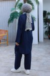 Lacivert Kimono Bağlama Detaylı İkili Tesettür Takım