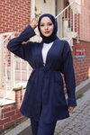 Lacivert Kimono İkili Cep Detaylı Tesettür Takım