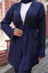 Lacivert Kimono İkili Cep Detaylı Tesettür Takım