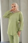Mint Yeşili İkili Bağlama Detaylı Tesettür Takım