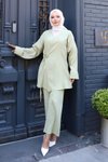 Mint Yeşili İkili Kimono Bağlama Detaylı Tesettür Takım