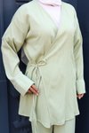 Mint Yeşili İkili Kimono Bağlama Detaylı Tesettür Takım