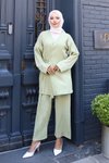 Mint Yeşili İkili Kimono Bağlama Detaylı Tesettür Takım