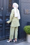 Mint Yeşili İkili Kimono Bağlama Detaylı Tesettür Takım